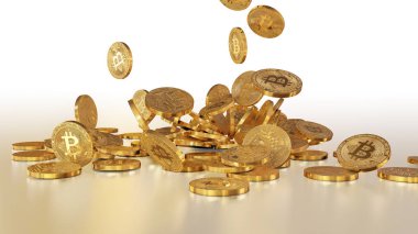 Bir yığının üstüne düşen Bitcoins