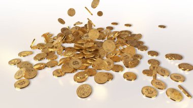 Bir yığının üstüne düşen Bitcoins