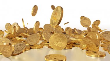 Bir yığının üstüne düşen Bitcoins