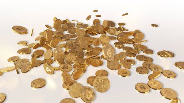 Bir yığının üstüne düşen Bitcoins