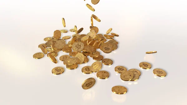 Bitcoins falling on a pile — Stock Photo, Image