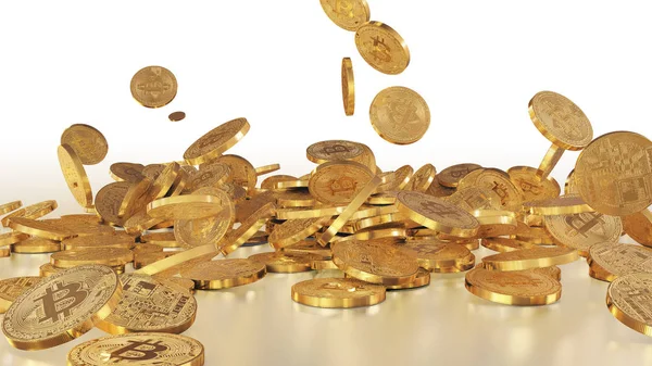 Bitcoins falling on a pile — Stock Photo, Image