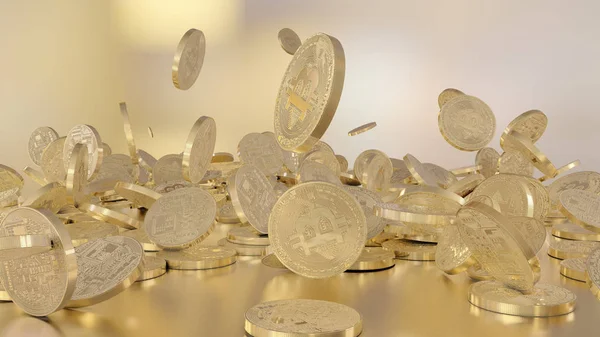 Bir yığının üstüne düşen Bitcoins