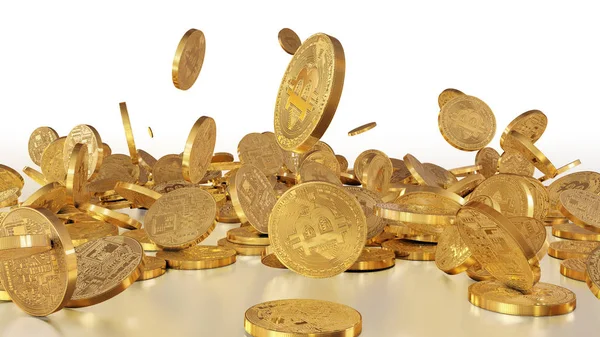 Bitcoins fallen auf einen Haufen — Stockfoto