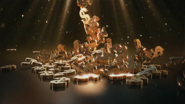 Bir yığının üstüne düşen dolar belirtisi. Hacimsel modelleri.