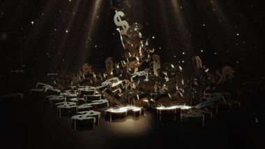 Bir yığının üstüne düşen dolar belirtisi. Hacimsel modelleri.