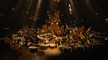 Bir yığının üstüne düşen dolar belirtisi. Hacimsel modelleri.