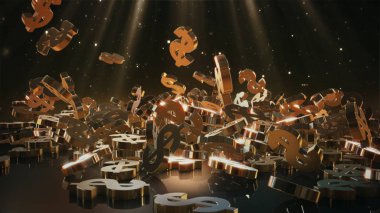 Bir yığının üstüne düşen dolar belirtisi. Hacimsel modelleri.