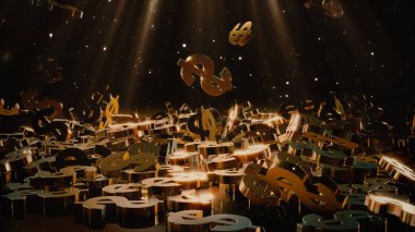 Bir yığının üstüne düşen dolar belirtisi. Hacimsel modelleri.