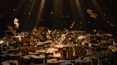 Bir yığının üstüne düşen dolar belirtisi. Hacimsel modelleri.