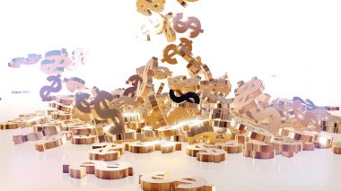 3D render düşen dolar belirtileri.
