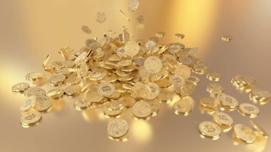 Bir yığının üstüne düşen Bitcoins