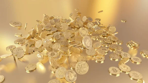 Bir yığının üstüne düşen Bitcoins