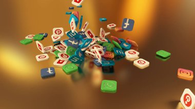 3D render sosyal ağ simgeleri