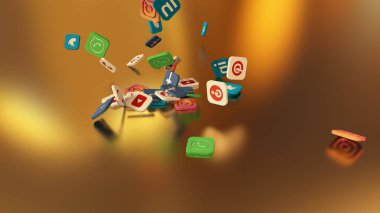 3D render sosyal ağ simgeleri