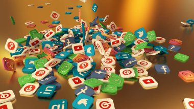 3D render sosyal ağ simgeleri