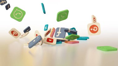 3D render sosyal ağ simgeleri