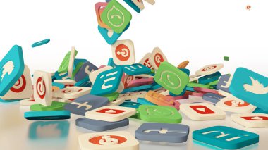 3D render sosyal ağ simgeleri