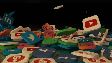 3D render sosyal ağ simgeleri