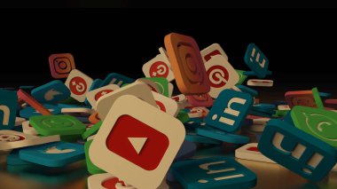 3D render sosyal ağ simgeleri