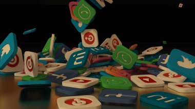 3D render sosyal ağ simgeleri