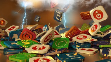 3D render sosyal ağ simgeleri