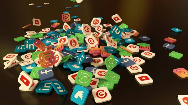 3D render sosyal ağ simgeleri