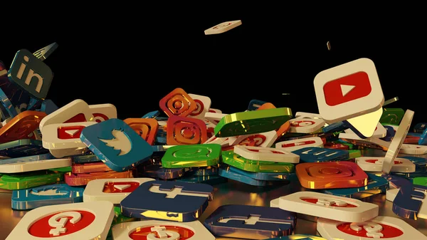 3D render sosyal ağ simgeleri