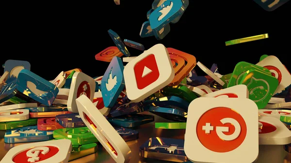 3D render sosyal ağ simgeleri