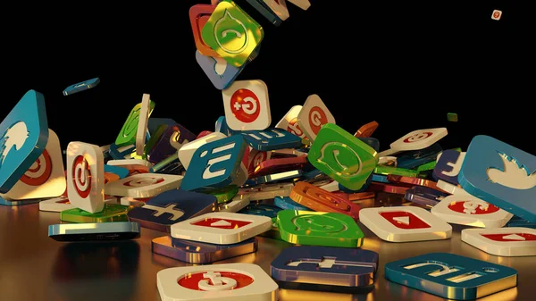 3D render sosyal ağ simgeleri