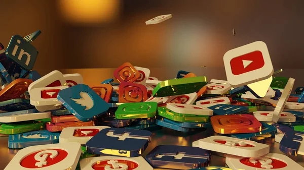 3D render sosyal ağ simgeleri