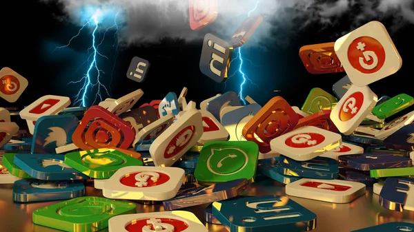 3D render sosyal ağ simgeleri