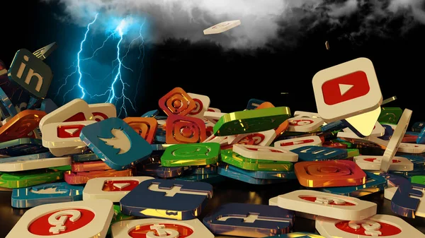 3D render sosyal ağ simgeleri