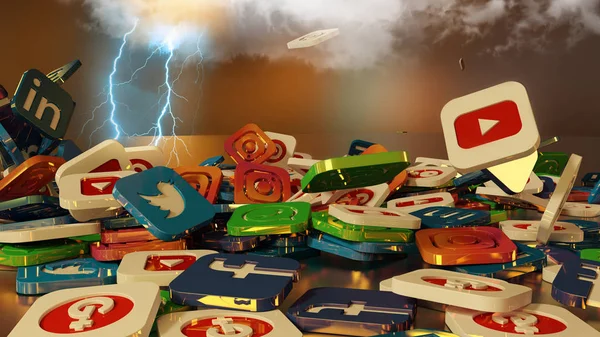 3D render sosyal ağ simgeleri