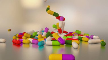 3D çok renkli tıp hapları oluşturma