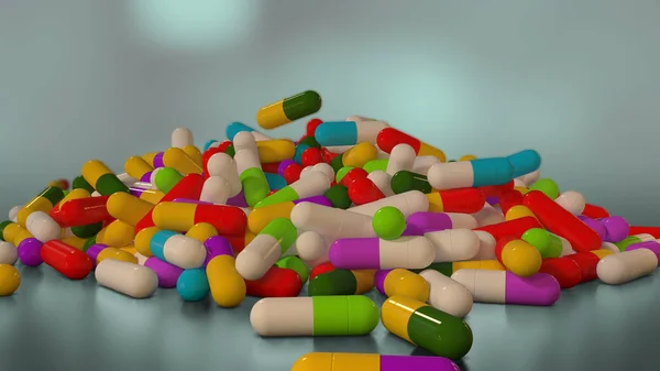 3D representación de píldoras médicas multicolores — Foto de Stock