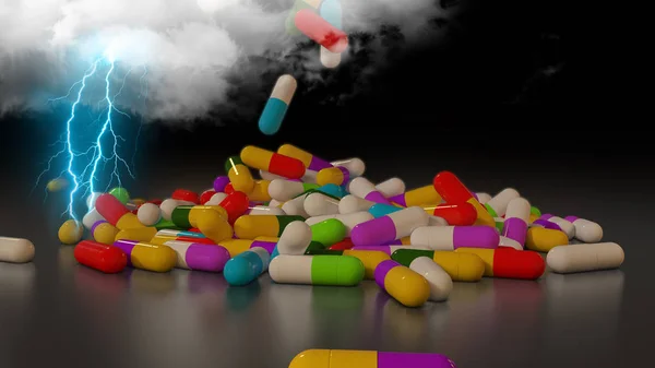 3D rendering multicolore pillole mediche — Foto Stock