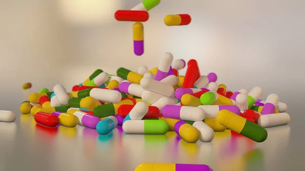 3D renderização pílulas médicas multicoloridas — Fotografia de Stock