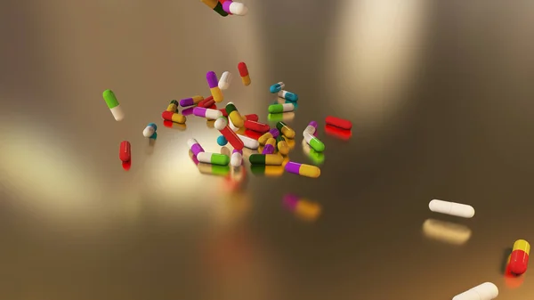 3D vykreslování vícebarevné prášky na lékařské — Stock fotografie