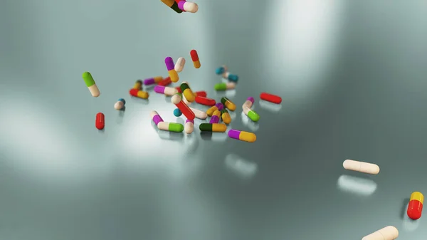 3D renderização pílulas médicas multicoloridas — Fotografia de Stock