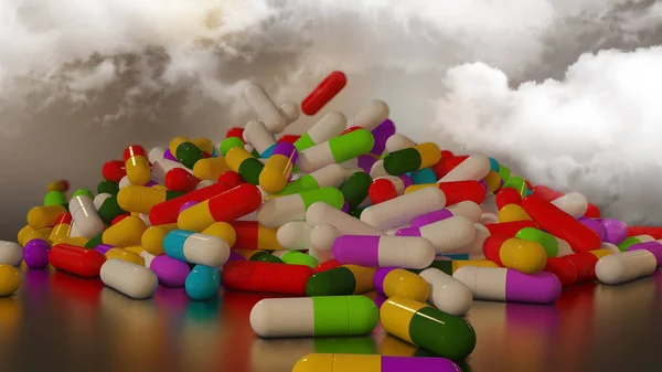 3D rendering multicolore pillole mediche — Foto Stock