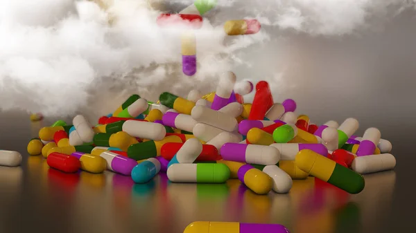 3D рендеринг разноцветных медицинских таблеток — стоковое фото