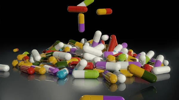 3D rendering multicolore pillole mediche — Foto Stock