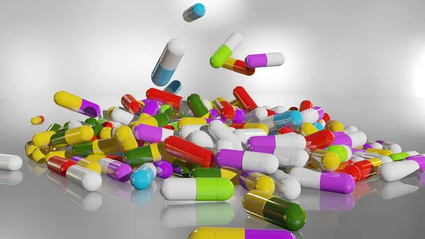 3D рендеринг разноцветных медицинских таблеток — стоковое фото