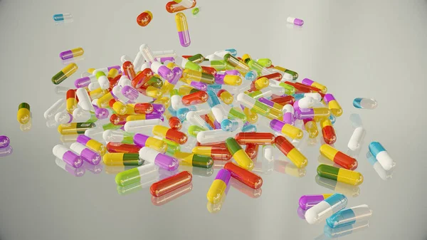 3D renderowania wielobarwny pigułki medyczne — Zdjęcie stockowe