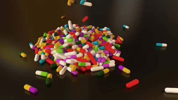 3D rendering multicolore pillole mediche — Foto Stock