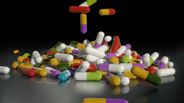3D representación de píldoras médicas multicolores — Foto de Stock