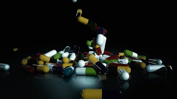 3D representación de píldoras médicas multicolores —  Fotos de Stock