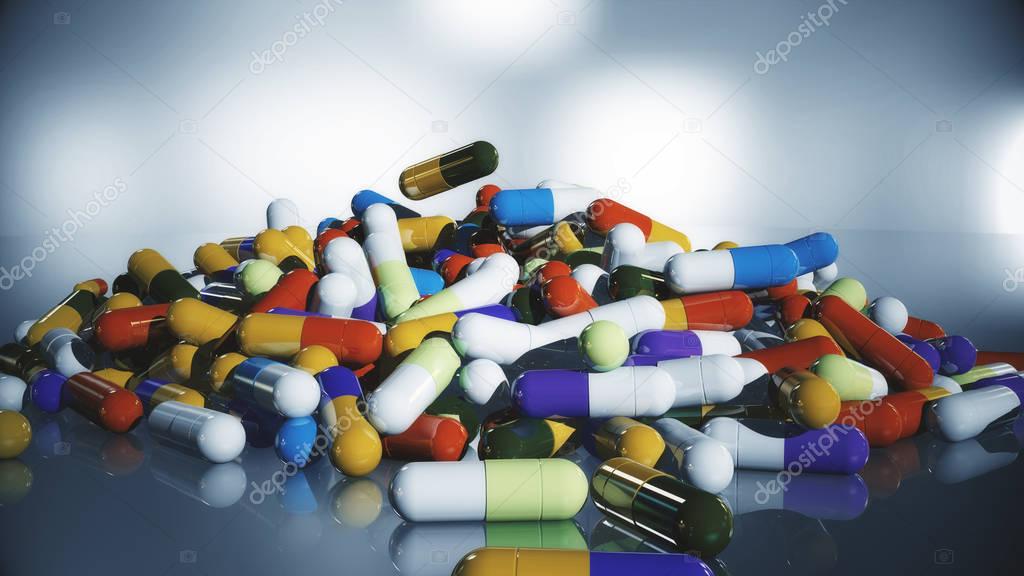 3D rendering multicolored medical pills