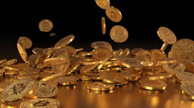 Bir yığının üstüne düşen Bitcoins